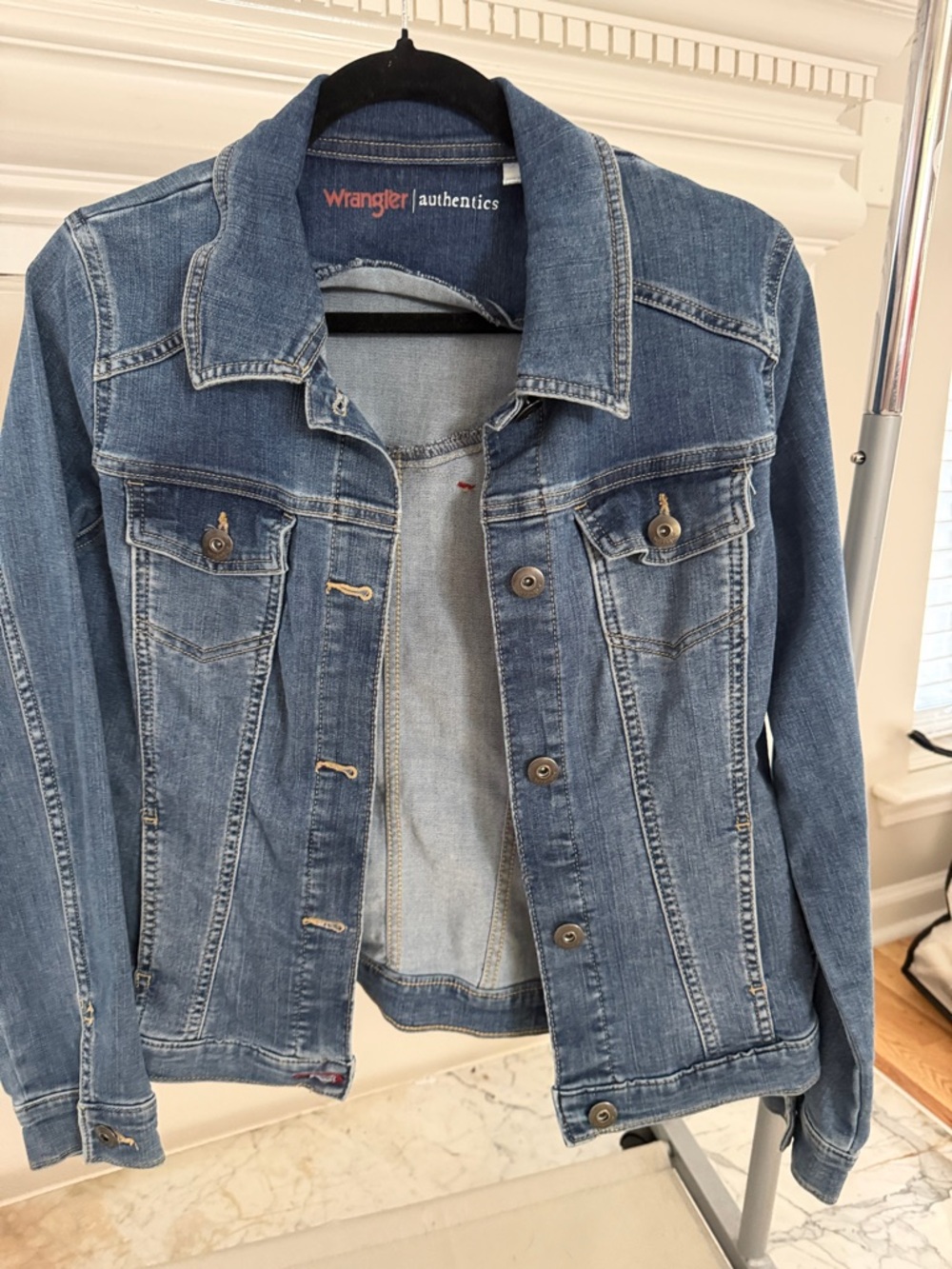 Wrangler Authentics Denim Jacket - Indigo Blue with Red Logo